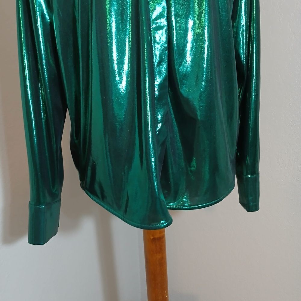Anthropologie Gillian Liquid Shine Green Long Sleeve Button Down Shirt Size S - Picture 7 of 12